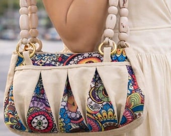 Bohemian Colorful Printed Duck Linen Shoulder Bag, Artisan Fabric Purse