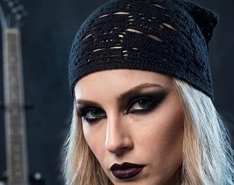 Crochet Skull Hair Bandana, Mercerized Cotton Headband, Goth Summer Hair Kerchief, Handmade Skeleton Hair Net, Aesthetic Witchy Head Wrap