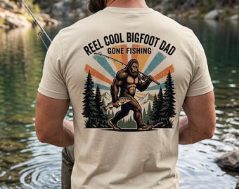 Bigfoot Fishing Dad T-Shirt | Retro Sasquatch Gone Fishing Graphic Tee, Father's Day