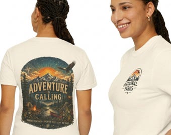 National Parks Shirt, Family Tour T-shirt, Adventure Is Calling Tee, Retro Camping Shirt, Front and Back Print Graphic Tee