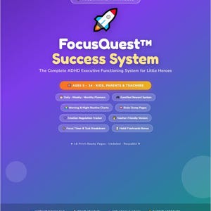 ADHD Kids Planner Routine Chart, Executive Functioning System, Ages 5-14 (Digital Download)