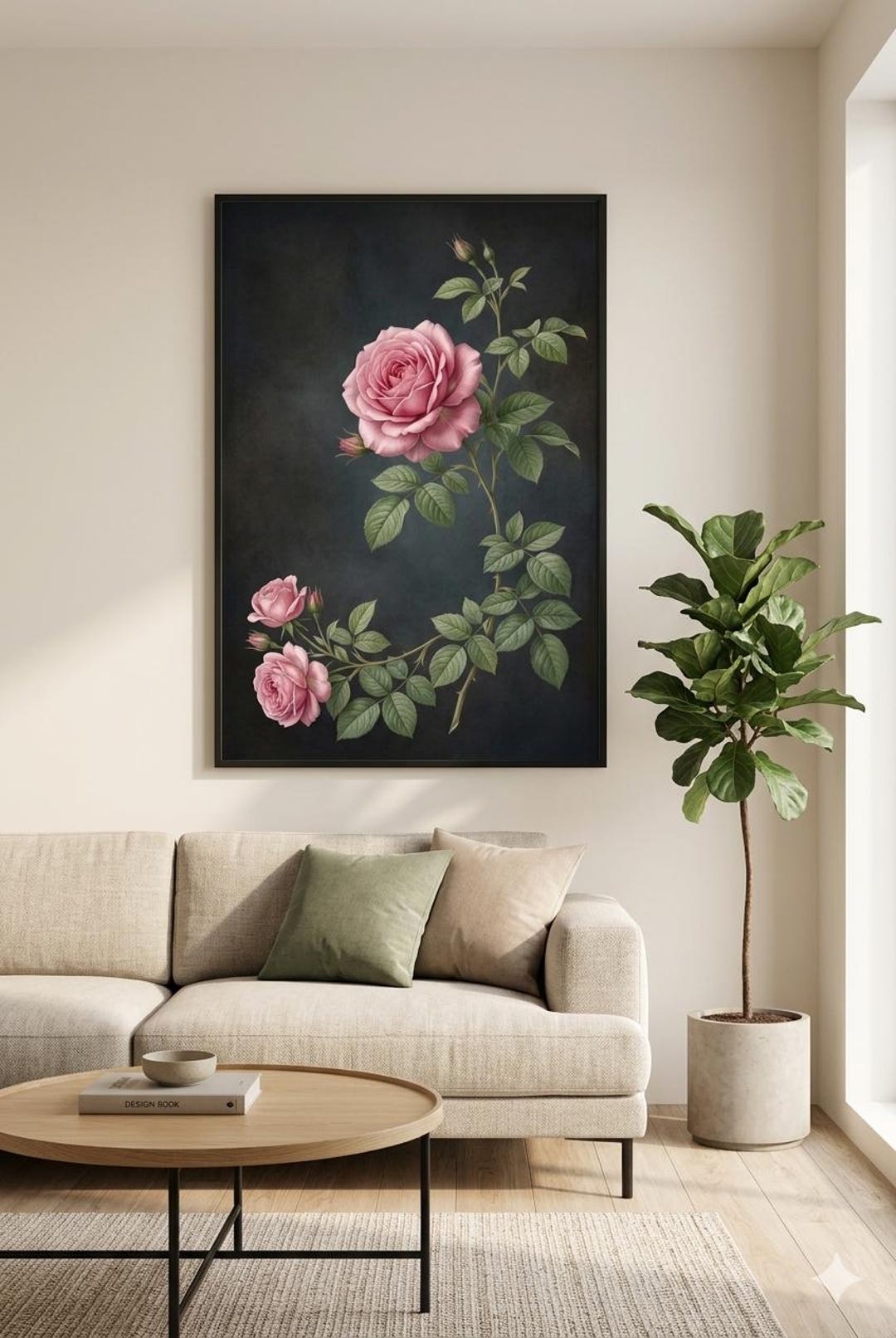 Pink Rose Botanical Wall Art Printable, Vintage Floral Print, Elegant ...