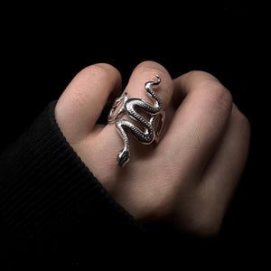 Sterling Silber Schlangen Ring | Verstellbarer Schlangen Statement Ring | Gothic handgemachter Schmuck