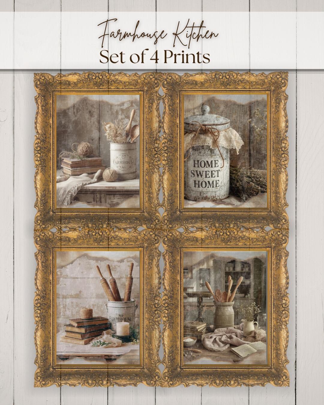 rustic cozy kitchen art prints under $7 shipped |... Farmhouse Kitchen Wall Art Set | Vintage Rustic Prints (digital ...