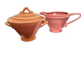Vintage Harlequin Homer Laughlin Rose Pink Sugar & Creamer Set