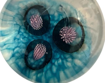 NEW John Gibbons Large Coral Reef Anemone Marble Pink & Blue Hand Blown Glass