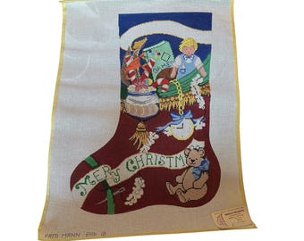 ヴィンテージ パティ・マン ニードルポイント キャンバスのみ 手描き クリスマスストッキング