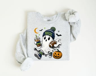 Seattle Football Halloween Shirt or Sweatshirt, Seattle Game Day Ghost Shirt, Spooky Seattle Football Shirt, Seattle Fall Football Fan Gift