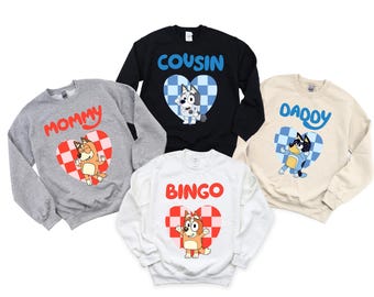 Checkered Heart Custom Dog Character Shirt or Sweatshirt, Cart Family Matching Shirt
