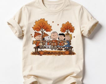 Cute Autumn Cartoon Friends Shirt or Sweatshirt, Cozy Fall Coffee Graphic Tee, Pumpkin Harvest Sweatshirt, Thanksgiving Fall Season Gift