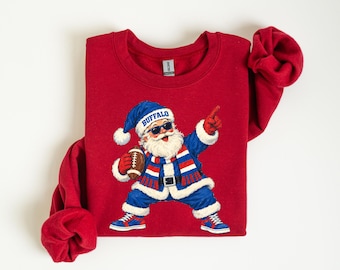 Buffalo Football Santa Shirt or Sweatshirt, Buffalo Christmas Game Day Apparel, Holiday Sports Fan Gift