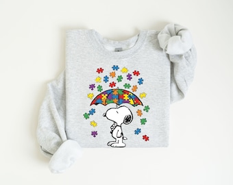 Autism Cute Rainy Dog Umberella Shirt or Sweatshirt, Neurodiversity Puzzle Pieces Shirt, Autism Support Graphic Tee, Autism Acceptance Shirt