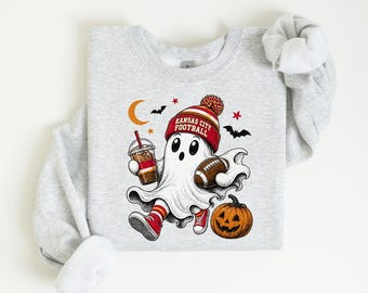 Kansas City Football Halloween Shirt or Sweatshirt, Kansas City Game Day Ghost Shirt, Spooky Kansas City Football Sweatshirt, Fall Fan Gift