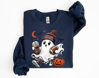 Chicago Football Ghost Shirt or Sweatshirt, Chicago Football Sweatshirt, Halloween Game Day Shirt, Spooky Chicago Football Fall Ghost Shirt