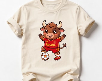 Spain Bull Soccer Kids Shirt or Sweatshirt, Cute Spanish Bull Mascot Tee, Youth Soccer Fan Shirt for Boys Girls, Spain Match Day Gift