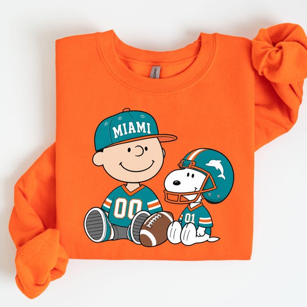 Miami Football Cartoon Shirt or Sweatshirt, Aqua Orange Game Day Fan Tee, Kids and Adult Sports Gift