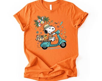 Summer Beach Dog Scooter Shirt, Tropical Vacation Graphic Tee, Cute Summer Cartoon Dog Shirt, Beach Trip Outfit, Retro Summer Vibes Tee