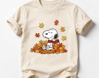 Cute Fall Cartoon Shirt or Sweatshirt, Autumn Dog Lover Tee, Cozy Fall Leaves Dog Sweatshirt, Cute Cartoon Fall Shirt Gift