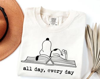 Comfort Colors® Reading Dog Shirt, Book Lover Dog Shirt, Cute Cartoon Dog Reading Tee, Bookworm Shirt, Library Lover Shirt, Reader Gift