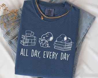 Comfort Colors® Book Lover Dog Shirt, Reading Dog Shirt, Cute Cartoon Beagle Shirt, Bookworm Shirt, Library Lover Tee, Reader Gift Shirt
