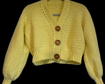 Butter yellow crochet cropped cardigan