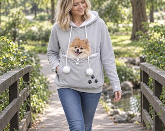 Pet Carrier Hoodie for Small Dogs & Cats, Women's Fleece Kangaroo Pouch Sweatshirt, Hands Free Dog Sling, Cozy Winter Pullover, Pet Mom Gift