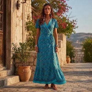 brown and turquoise maxi dress Turquoise Tides Ethnic Flow Long Dress in Rayon by TLB