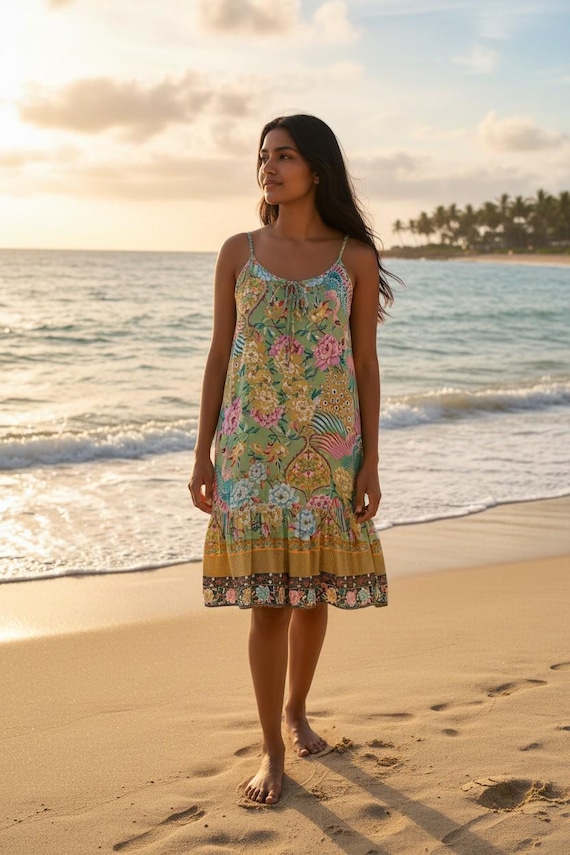 boho peacock dress Floral Slip Dress, Print Sundress, Vintage Style Maxi Dress, Cottagecore Summer Dress, Sleeveless Ruffle Hem Size:17.5 - 34/35 Get ready for your Wool Blend Us 2 / DARK