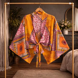 Boho Kimono Cardigan for Women, Floral Patchwork Robe, Summer Beach Cover Up, Festival Outfit, Lightweight Kimono Jacket