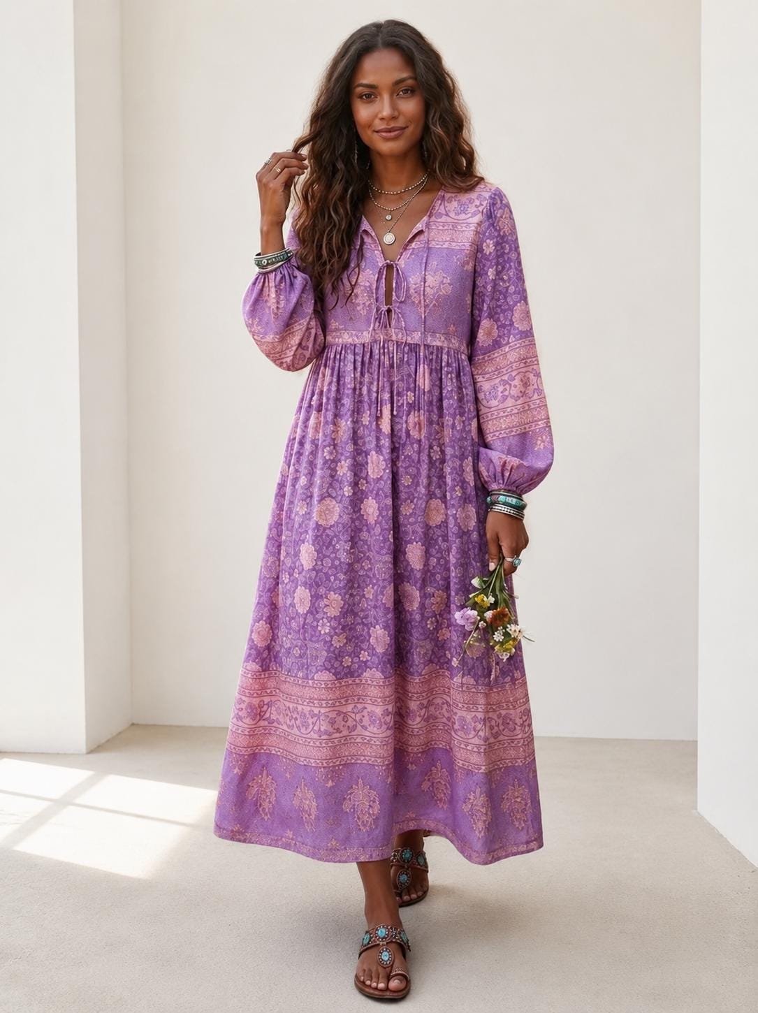 lavender boho maxi dress Dress, Floral Print Long Sleeve Dress, Cottagecore Midi Dress, Women’s Bohemian Dress, Vintage Inspired Flowy The coolest celebrities are SaleJuly4th Color:Light Orange Tumble dry low or