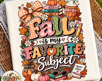 Fall Is My Favorite Subject PNG, Coquette Gingham Bow Teacher Design, Retro Leopard Pumpkin Spice Sublimation PNG, Fall Teacher, Instant PNG