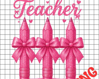 Pink Glitter Pencil Png, Teacher Png, Sparkle Pencil Bow , Teacher Birthday Png, Elementary Teacher , Kindergarten Teacher Design