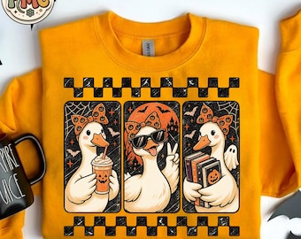 Halloween Book Goose PNG, Spooky Reading Goose, Book Lover Goose, Witch Goose PNG, Coffee Goose, Retro Halloween Goose PNG, Sublimation