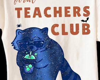 Feral Teachers Club PNG, Raccoon Teacher Halloween Sublimation Design, Funny Teacher Shirt PNG, Iced Coffee Raccoon Clipart, Fall Teacher