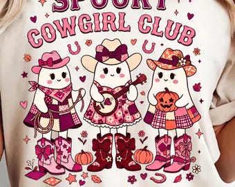 Spooky Cowgirl Club PNG, Pink Cowgirl Ghost Coquette, Western Halloween Shirt Design, Boohaw Sublimation, Girly Spooky Season Clipart PNG