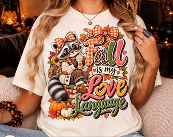 Fall Is My Love Language PNG, Cute Fall Raccoon PNG, Teacher Autumn Raccoon Clipart, Autumn Book Lover, Instant Download
