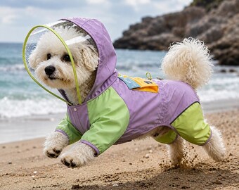 Waterproof Dog Raincoat with All Clear Visor, Breathable Full Coverage Pet Rain Jacket for Dogs Outdoor Walking