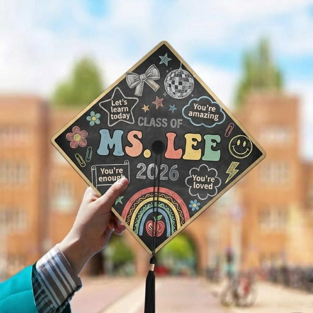 Teacher Chalkboard Grad Cap Topper, Custom Educator Graduation Decor ...