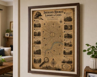 Sherlock Holmes Literary Map | Victorian London Detective Map | 221B Baker Street Printable Wall Art | Digital Download