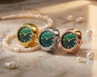 Vintage Style Emerald Green Dial Watch Ring | Minimalist Jewelry Style Gift