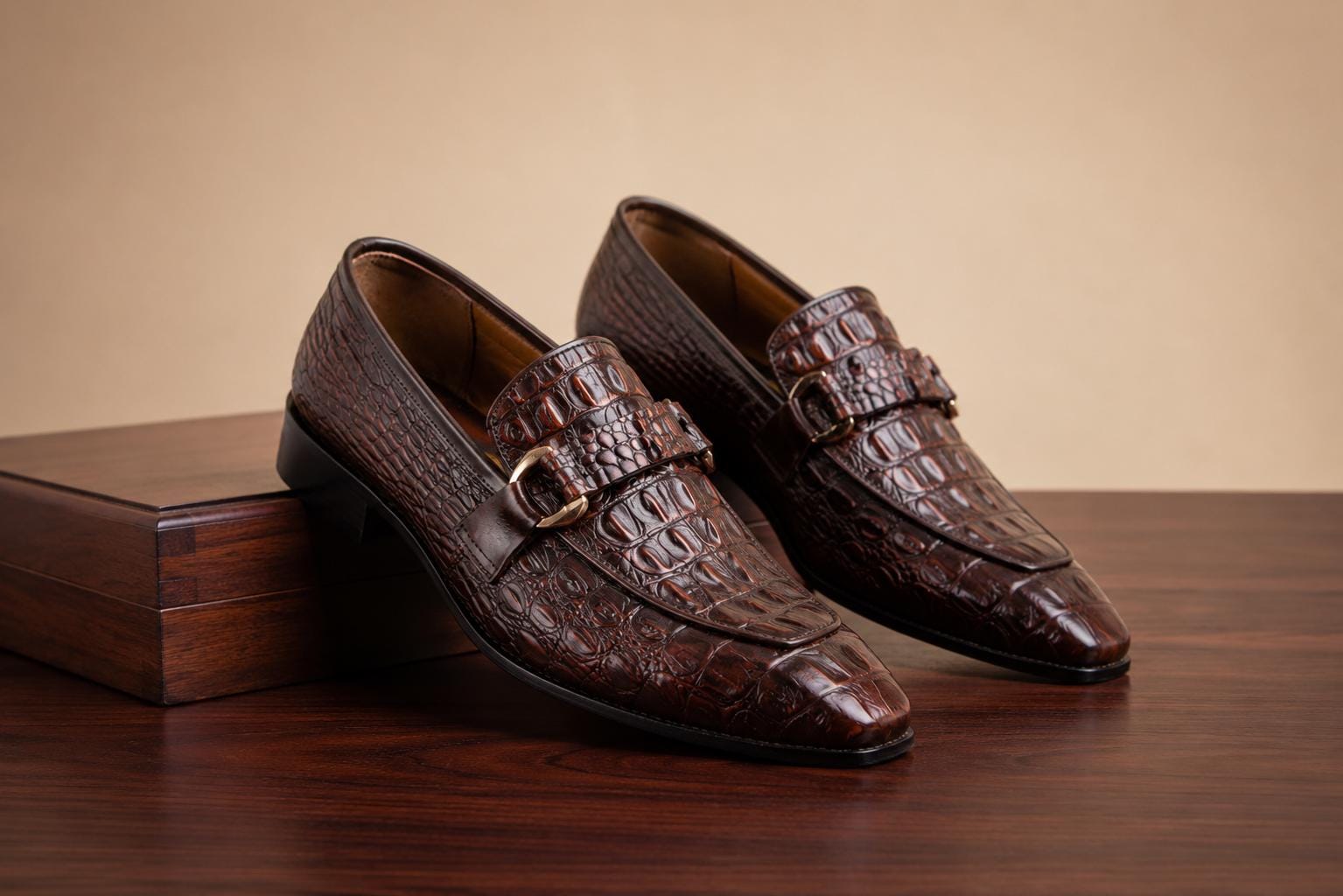 Calce Men\'s Croc Embossed Leather Textured Dress Loafers Metallic Size 8.5 Piel Cuero Men main image 2