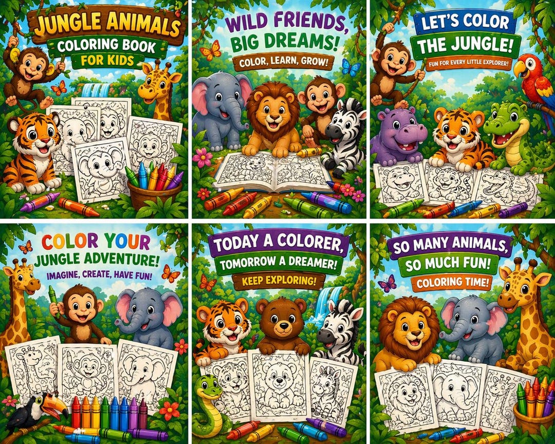 Jungle Animals Colouring Book for Kids, Safari Toddler Activity Pages ...