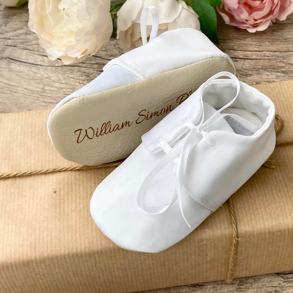 Personalised baby boy christening shoes, baptism shoes, white shoes for boys, ivory blessing shoes, infant shoes satin, monogram taufschuhe