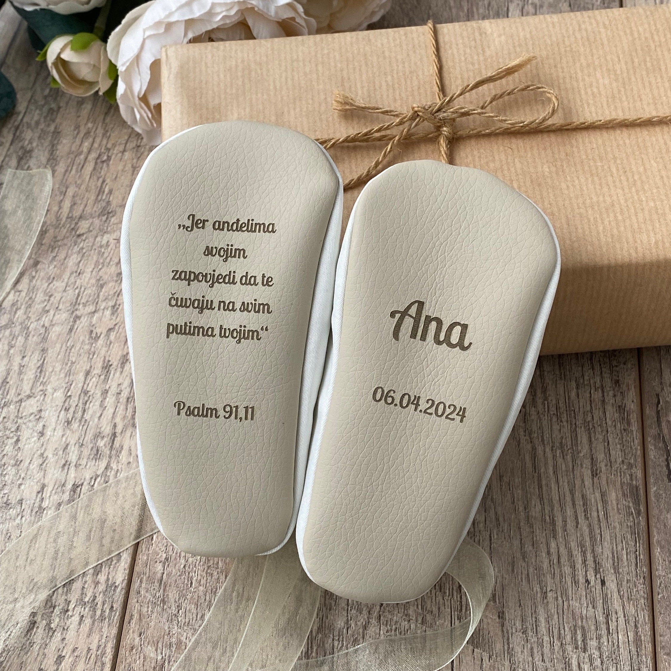 PERSONALISED baptism shoes, ivory cross shoes, white christening shoes, baby shoes, blessing outfit, baby girl slippers, infant bow shoes