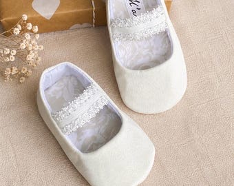 White Baby Ballet Flats, Christening Shoes, Flower Girl Shoes
