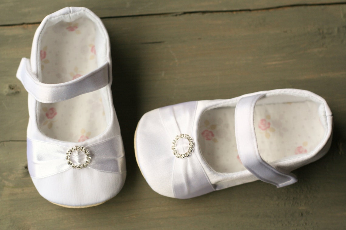 Rhinestone Baby Shoes White Baby Girl Shoes Baby Dress Etsy