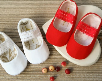 Baby Girl Ballerina Shoes, Christening Ballet Flats, Lace Strap Booties