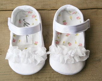 Christening Shoes Ivory Satin Baby Girl Baptism Shoes White Etsy