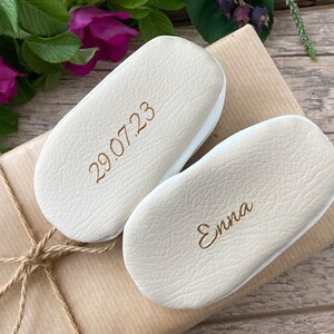 PERSONALISED baptism shoes, plain baby shoes, white christening shoes, blessing outfit, baby girl slippers, infant shoes, bow headband image 9