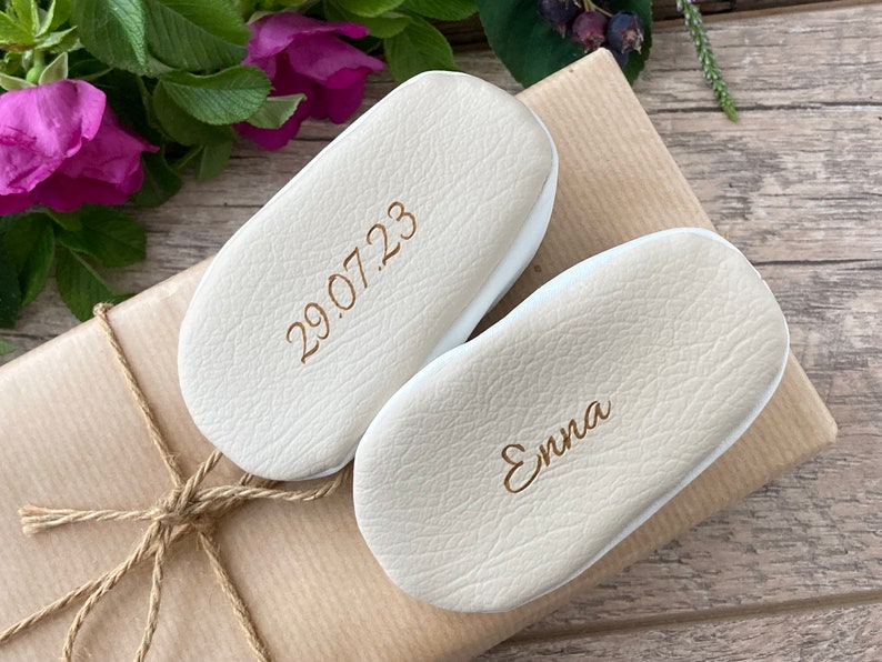 PERSONALISED baptism shoes, plain baby shoes, white christening shoes, blessing outfit, baby girl slippers, infant shoes, bow headband image 9